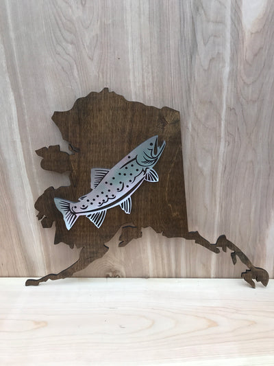 Alaska map with trout sign